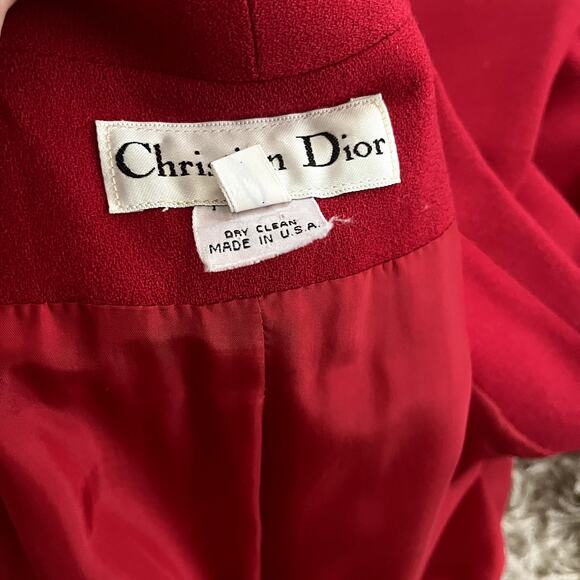 Christian Dior Vintage Red Wool Crop Blazer Size 2 - Picture 10 of 16